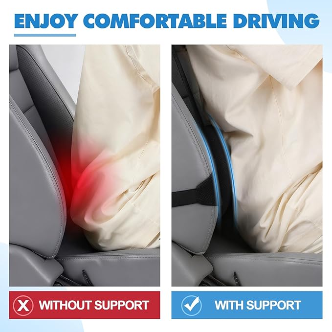 2 Pcs Lumbar Support Pillow for Car Memory Foam for Low Back Pain Relief Adjustable Straps Back Support Pillow for Driving, Office Chair, Wheelchair,SUV, Truck, RV