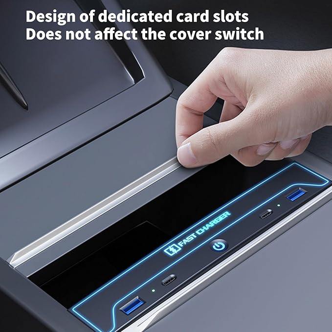 Center Console USB Center with Sliding Lid Multiport Fast Charging Station Center Console Charges Center for Vehicles