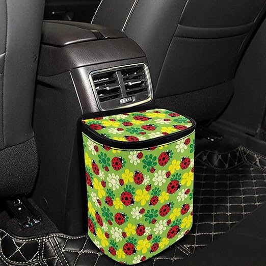 KEIAHUAN Ladybug Car Trash Can with Lid Hanging Garbage Bin and Storage Bag Large Capacity Portable Multi-Functional Rubbish Bag Grocery Organizer for Snacks, Drinks, and Widget, Green