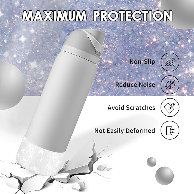 Protective Glitter Silicone Boot Compatible with Owala 24oz 32oz 40oz, Bling Cup Sleeve Bottom Bumper Cover Compatible with Owala FreeSip, Twist, or Flip Stainless Steel Water Bottles