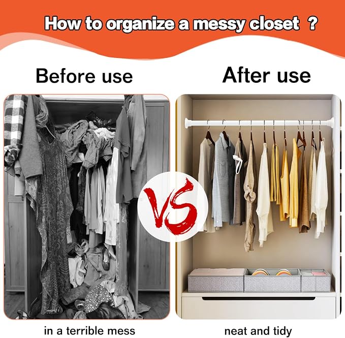 Closet Rod, 30 to 52 Inch Adjustable Closet Rods for Hanging Clothes Heavy Duty Closet Hanging Rod White Closet Poles for Wardrobes with No Drilling Holder