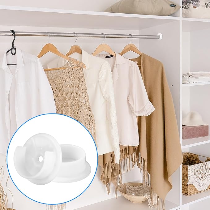 4pcs Closet Rod Holders, Plastic Tension Pole Bar Sockets for 1-3/8" Heavy Duty Wardrobe Tube Rail Support Bracket with Screws Fittings for Home Bathroom Shower Curtain Clothing Store (White)