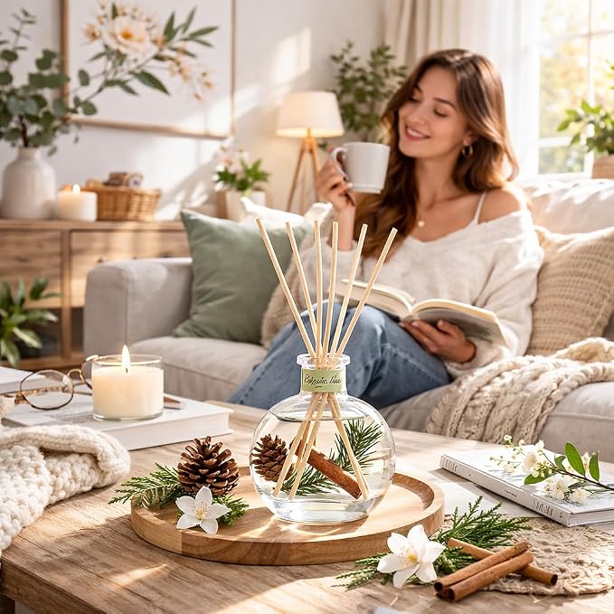 Cedar Wood & White Musk Essential Oil Reed Diffuser for Home&Office, Luxury Hotel Collection Diffuser Oil Inspired by Ritz Carlton, Bathroom,Bedroom&Living Room Shelf Decor,Non-Toxic & Gift Ready