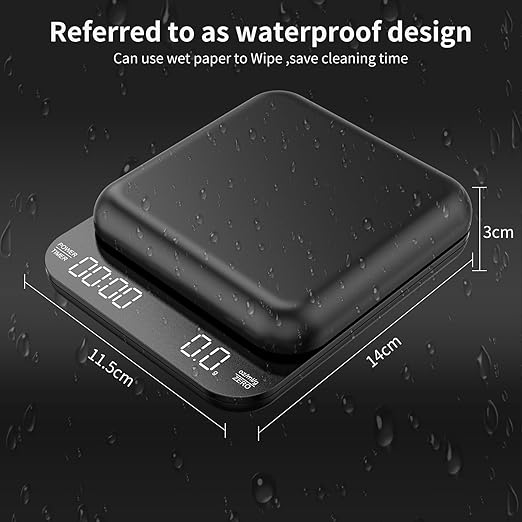 B-Qtech Mini Coffee Scale with Timer 3.5kg/0.1g High Precision Pour Over Espresso Scale Rechargeable Digital Portable Coffee Scale Black
