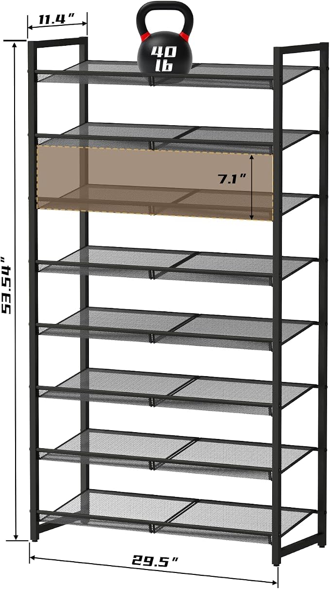 Shoe Rack, 8-Tier Metal Shoe Organizer, Tall Shoe Rack for Closet,entryway,Garage, with Adjustable Flat or Angled Shelves, 32-40 Pairs,Shoes that can accommodate the Whole Family.