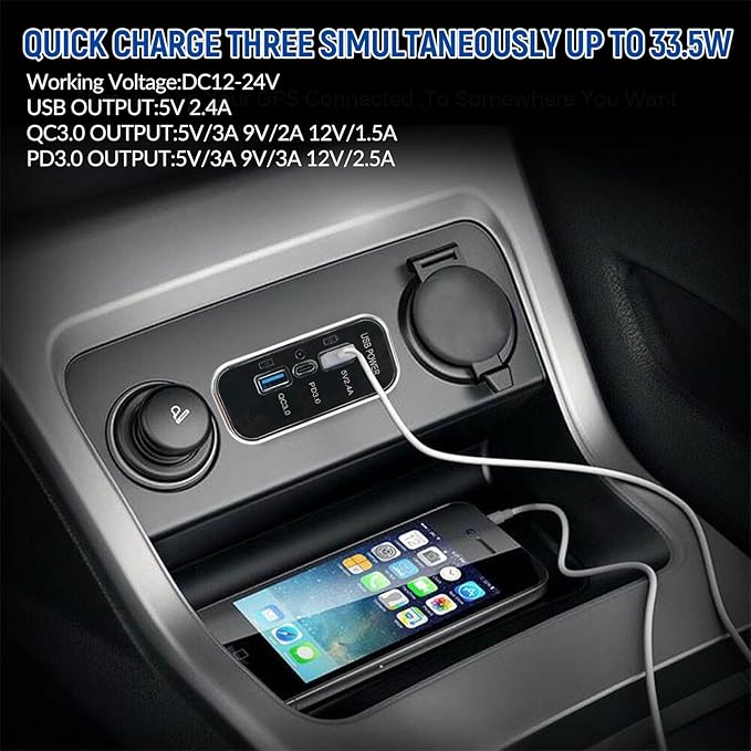 3 Ports 12V RV USB Outlet 45.5W, 2PCS PD3.0 Type-C Quick Charge & Dual USB A Port 3.1A Panel Wall Mount, Automotive Car Socket Charger Adapter for RV Marine Boat Bus ATV Motorcycle Truck,2PCs Silver