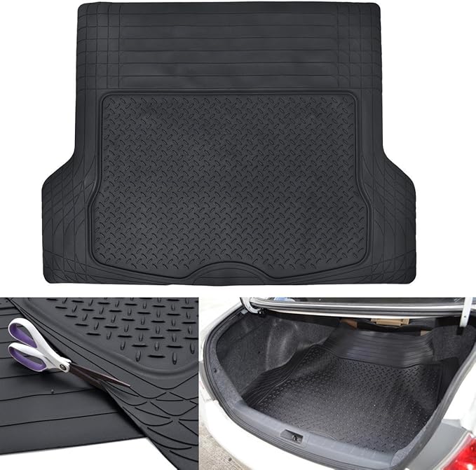 Motor Trend FlexTough™ Deep Dish Plus Rubber Car Floor Mats with Trunk Mat Cargo Liner, Front & Rear Combo Set fits Most Car SUV Van Coupe Sedan, Heavy Duty All Weather Trim to Fit