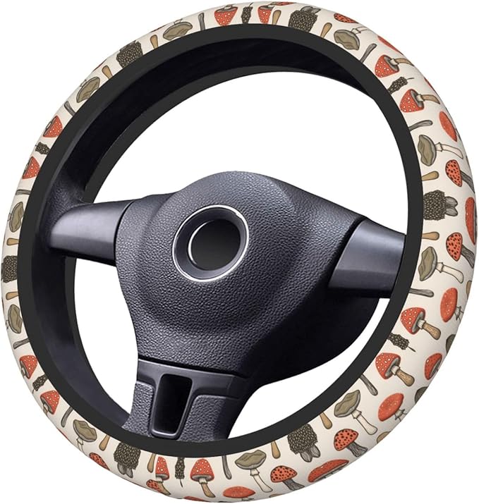 Neoprene Steering Wheel Cover Forest Autumn Nature Mushrooms Car Steering Wheel Cover Universal Fit for Most Cars