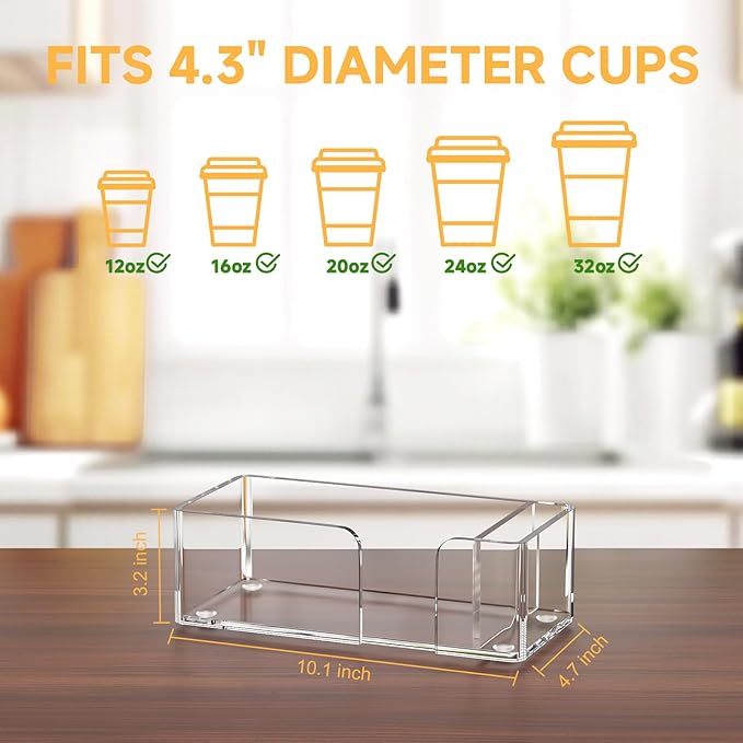 Coffee Cup Holder for Countertop - Clear Acrylic Coffee Bar Accessories 2 Cup Organizer Station Organizer Farmhouse Table Décor
