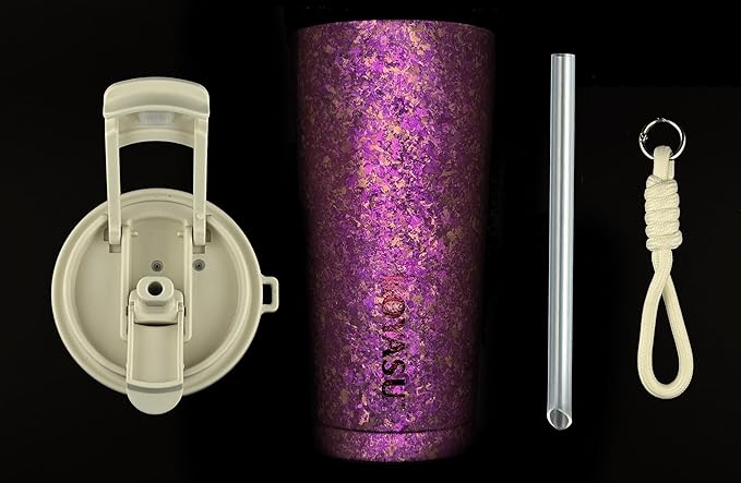KOYASU® Ti-Zero™ 16oz Titanium Tumbler [Cosmic Amethyst] - Premium Aesthetic Gift for Her. Healthy Zero-Taste Tea Flask. Lightweight, Hypoallergenic Sparkle Gemstone Finish for Wellness