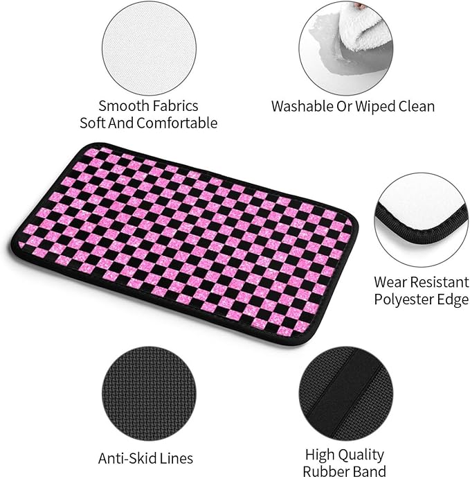 Glitter Pink Black Checkered Chessboard Flag Car Armrest Pad Cute Cars Center Console Cover Auto Handrail Box Cushion Armrests Cover