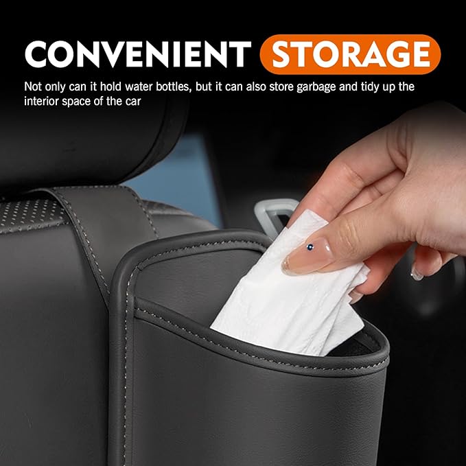 2PCS Car Headrest Cup Holder for Back Seat, PU Leather Premium Storage Accessory, Multi-Functional Anti-Spill Cup Storage Box with Hooks for Bags, Universal for Most Cars (Black)