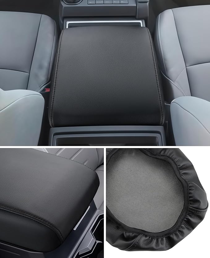 INTGET Center Console Cover for 2026 Toyota Tacoma Accessories 2024 2025 & 2025 2026 4Runner Accessories Leather Car Middle Armrest Arm Rest Box Lid Seat Protector Cushion(Black Stitches, 2024+)