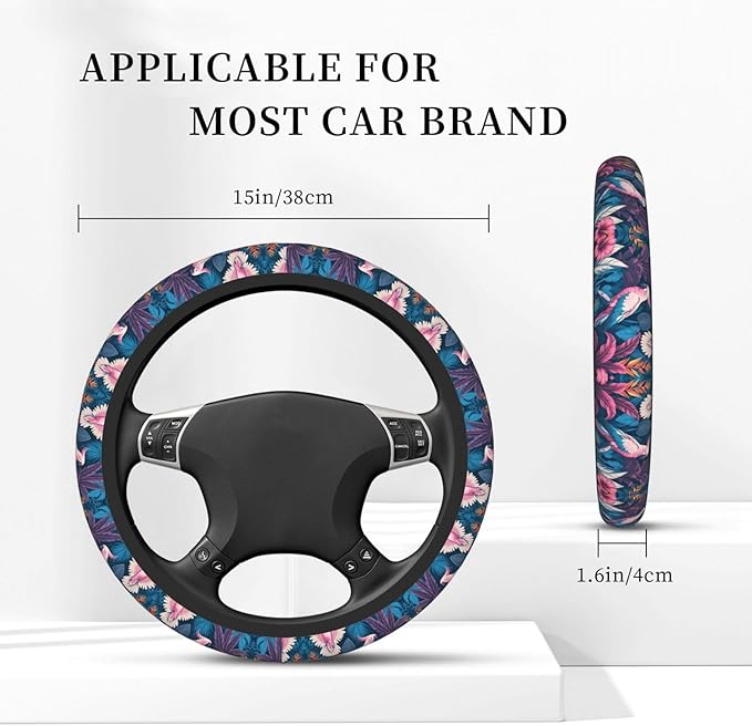Tropical Prints Neoprene Steering Wheel Covers Women Men Car Accessories, Universal 15 Inch Fit Auto, Suvs, Truck