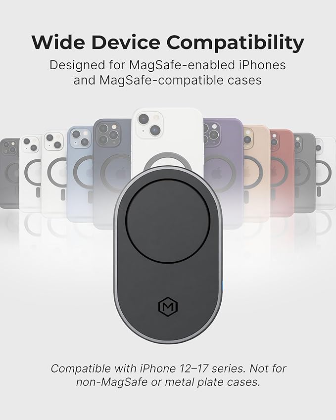 MagSafe Wireless Car Charger Suction Cup Mount for Compatible with iPhone 14/15/16/17/Galax (Version 2.0) 360° Rotation, Canadian Company Magnetic Car Phone Holder Charger, Car Gifts for Men/Women