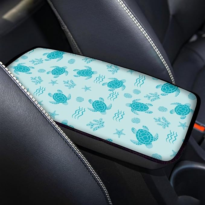 Sea Turtle Car Center Console Armrest Cover Dust-Proof Auto Armrest Box Cover Center Console Pad Turtle Print Car Accessories for Truck Sedan SUV, Easy to Install