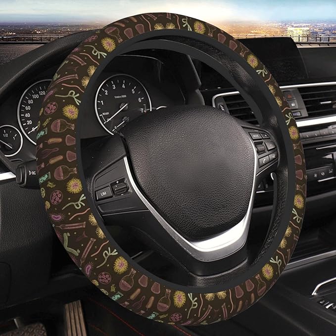 Science Laboratory Microbes Pattern Car Steering Wheel Cover, 15 Inch Steering Wheel Cover Stylish Decor for Most Cars