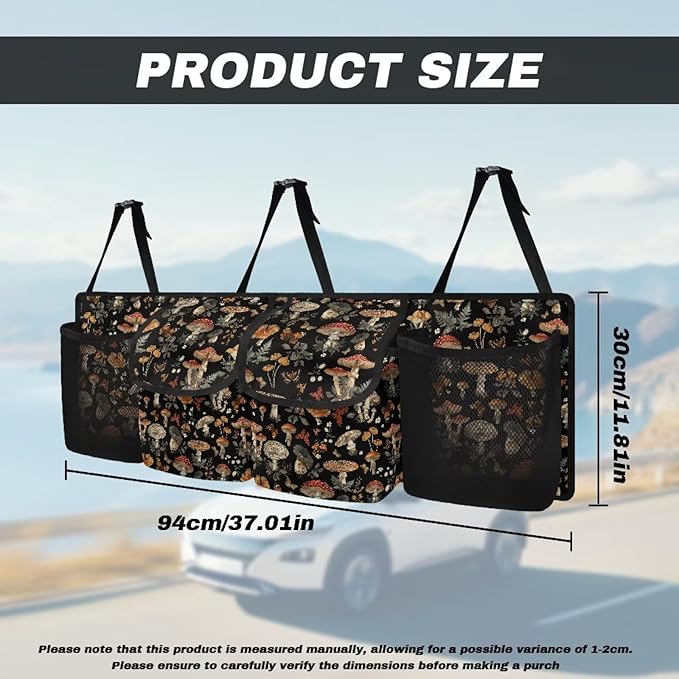 Mushroom Car Trunk Organizer with 4 Pockets Hanging Car Backseat Storage Bag Multipurpose Car Interior Accessories for SUV Pickup Truck Van