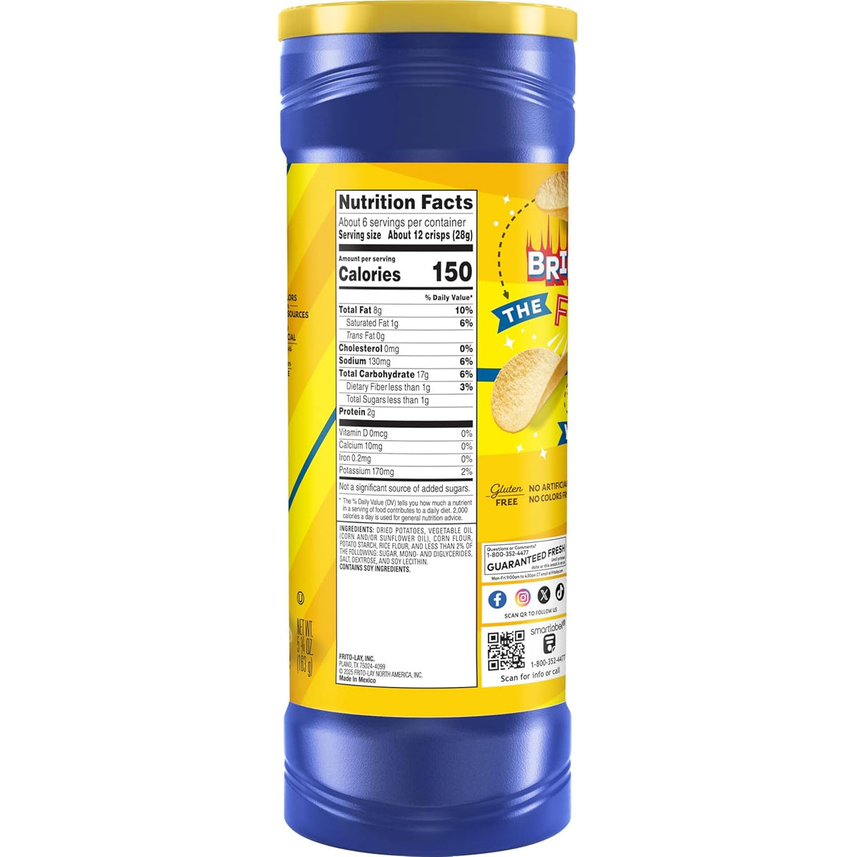 Lay’s Stax Potato Crisps Chips, Original, Gluten Free, 5.75 Oz Canister Pack