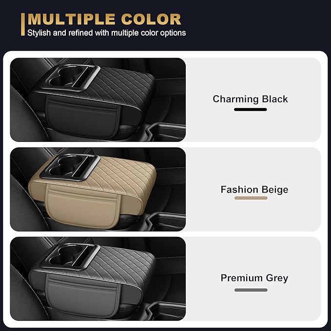 Center Console Cover for Civic: Armrest Cover for Car with 2 Storage Bags - Waterproof Leather Center Console Cover with Cup Holder for Car,Anti-Scratch Auto Armrest Pad Accessory （Beige