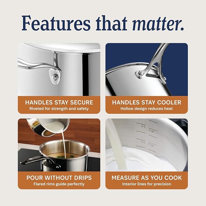 LEGEND COOKWARE 5-Ply Stainless Steel Cookware Set, 20-Piece Pots and Pans Set - Induction Compatible, Oven Safe 800°F - Non-Toxic, No Coatings - Built to Last Generations