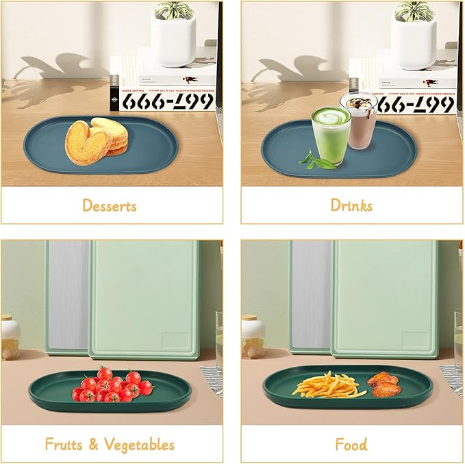4Pcs Oval Serving Tray, 12 x 6.7in Plastic Tray Food Tray, Colourful Serving Platters for Party Entertaining Snack Dessert Coffee Table, Medium