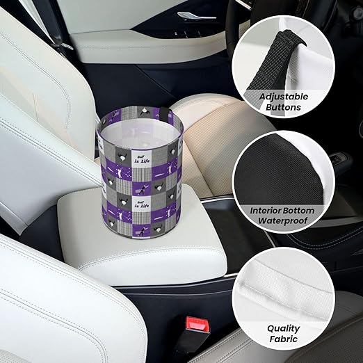 Golf Purple Patchwork Car Trash Can Garbage Cans Foldable,Cute Hanging Car Organizer and Storage Bag Leak Proof, Auto Back Seat Trash Bin Universal for Truck, SUV, Outdoor Travel
