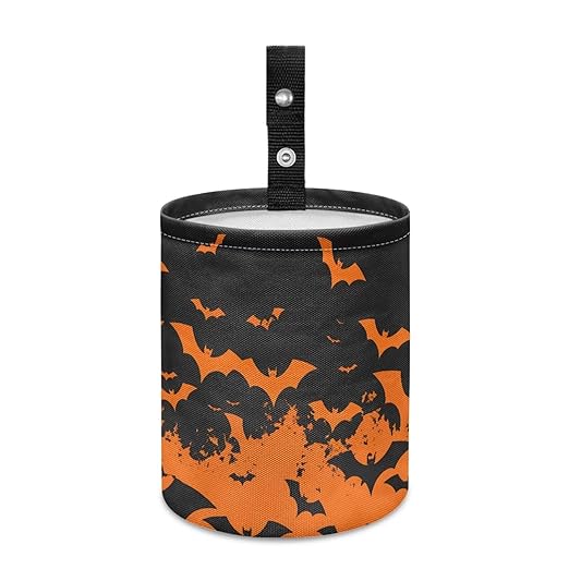 Halloween Bat Print Car Garbage Can Mini Car Trash Bin Truck Organizer Auto Storage Bag Waterproof Portable Accessories Road Trip for Kids