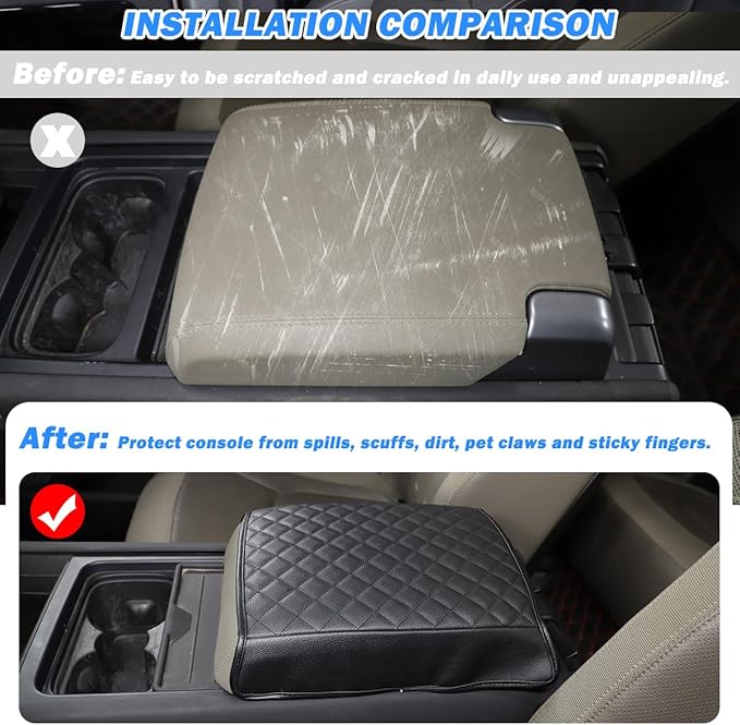 Car Center Console Pad for Land Rover Defender 90 110 130 2020-2025 Car Armrest Cover Leather Cushion Waterproof Auto Armrest Seat Box Protector Accessories (Black)