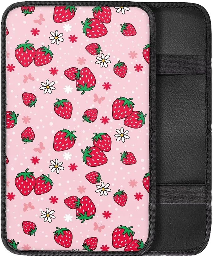 Red Strawberry Arm Rest Cover Car Easy to Install Armrest Console Cover Protect from Pet Claws Cars Console Covers Universal Interior Accessories Cars Arm Rest Cover