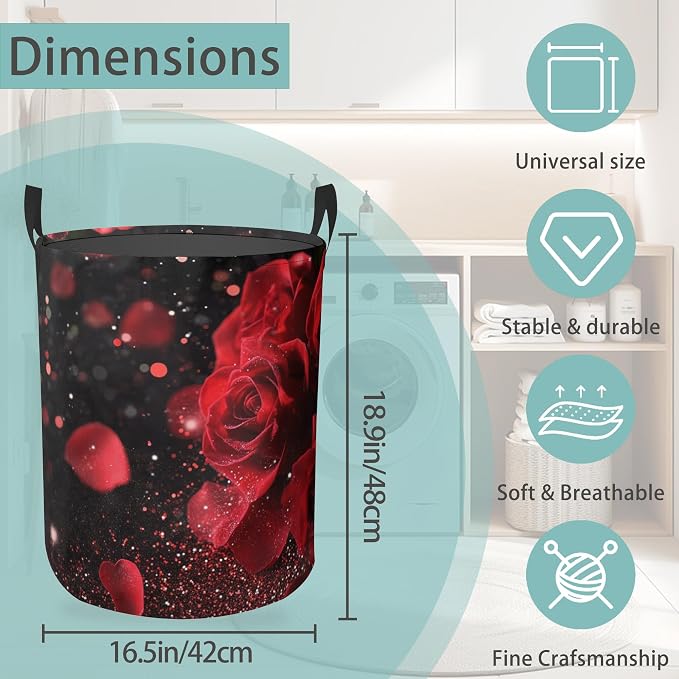 Rose Flower Love Round Laundry Hamper Storage Basket Toys Clothes Organizer Bin For Home Bathroom Bedroom Dorm Nursery