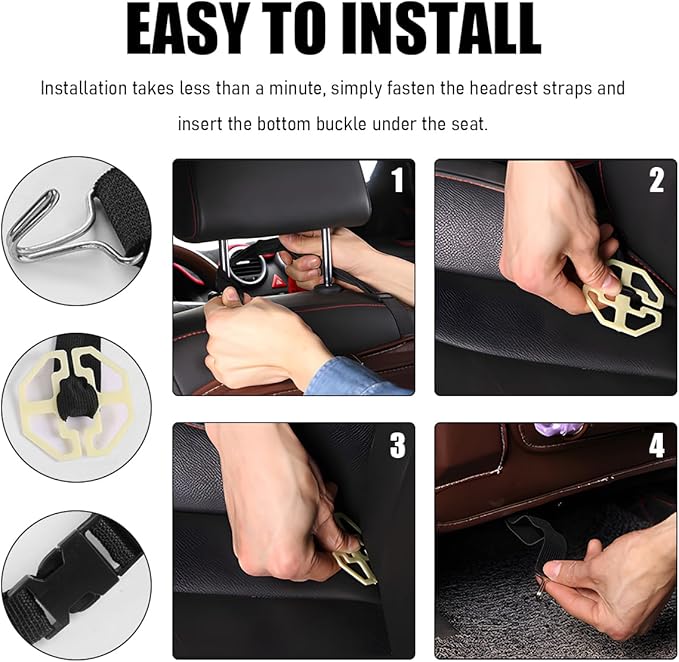 2PCS Car Seatback Organizer, Waterproof Leather Seat Back Storage with Cup Holder Tissue Holder Multiple Pockets, Back Seat Protector Kick Mats for Kids, Travel Accessories (Coffee)