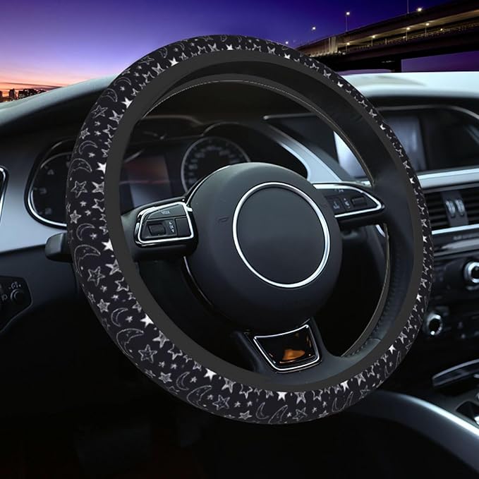 Star Moon Steering Wheel Cover for Women Men Girls Car Accessories Decor Anti-Slip Neoprene Auto Steering Wheel Covers Protector Universal 15 Inch