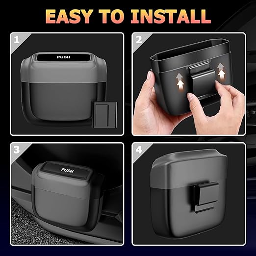 2 Pack Car Trash Can with Lid, Built-in Storage Garbage Bag, Vehicle Trash Accessories for Interior, Mini Garbage Bin for Automotive, Home, Office, Kitchen, with 60pcs Trash Bags