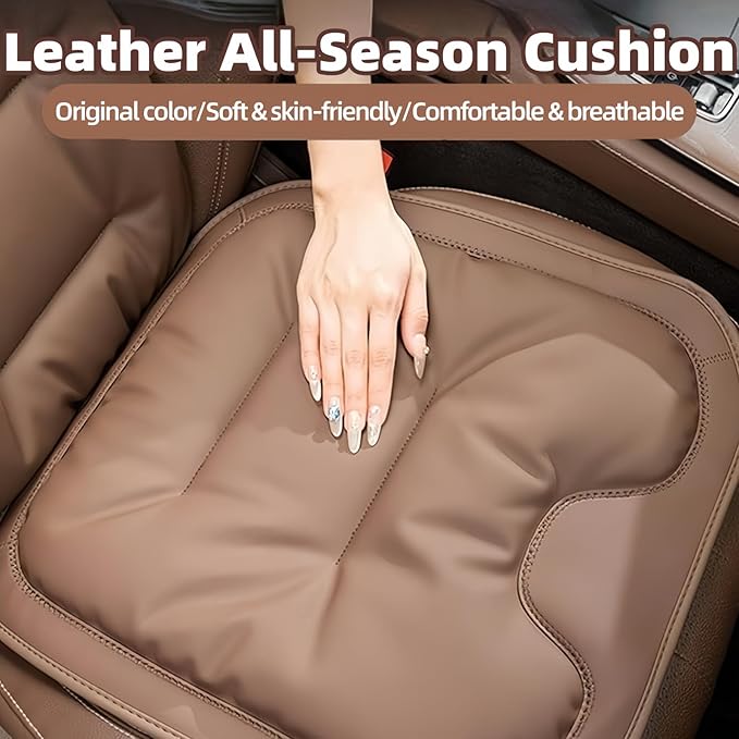 Car Seat Cushion, 2025 New Skin-Friendly Leather Seat Cushions, Breathable Dirt-Repellent Memory Foam Pad for Most Auto & Office Chairs (Brown)