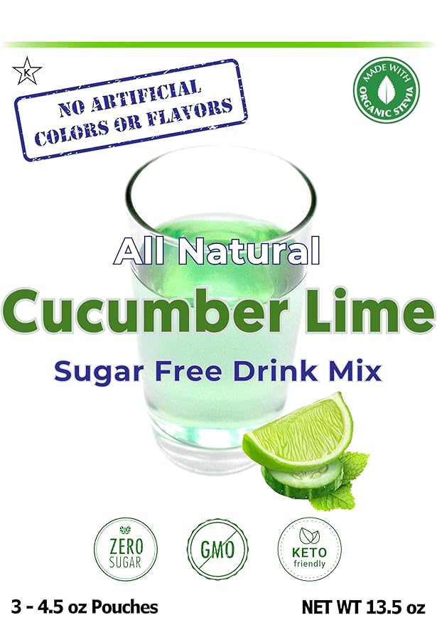GramZero All Natural Cucumber Lime Zero Calorie Sugar Free Drink Mix, Great For Nutrition Club Loaded Tea, Stevia Sweetened