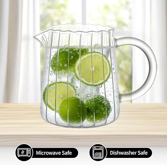 8.5 Ounces Glass Pitcher Small Pitcher Milk Forther Cup Mini Creamer Container Tea Serving Carafe Heat Resistant Breast Milk Pitchers for Coffee Bar Kitchen Essentials (1 Pack)