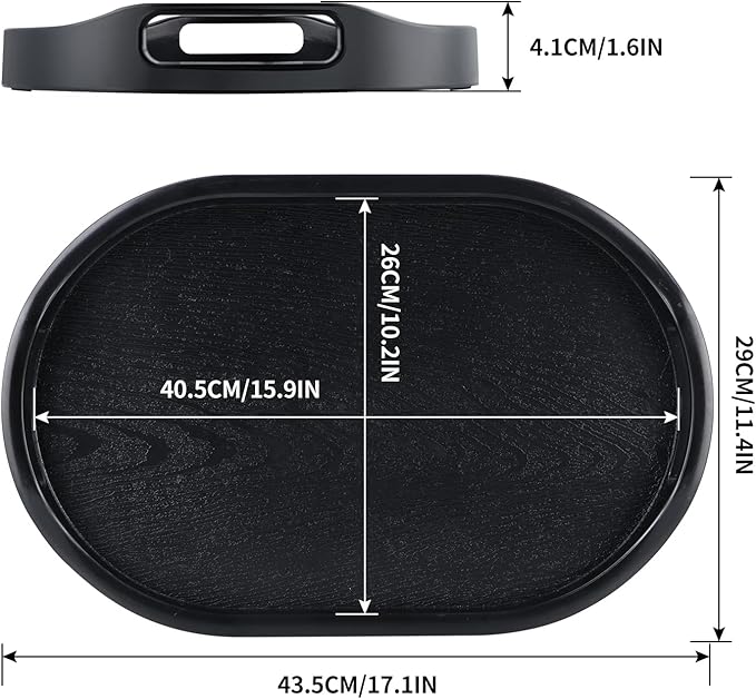 MDLUU Plastic Serving Tray, 17.1 Inch Long Ottoman Tray with Cutout Handles, Oval Butler Tray for Breakfast in Bed, Coffee Table Decor, Party