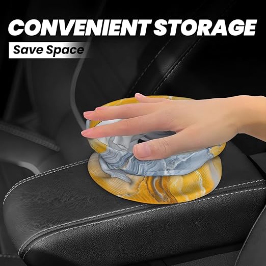 Lemon Yellow Marble Car Trash Can Garbage Cans Foldable,Cute Hanging Car Organizer and Storage Bag Leak Proof, Auto Back Seat Trash Bin Universal for Truck, SUV, Outdoor Travel