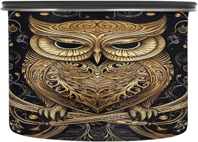 Coffee Storage Containers Airtight Food Storage Canister Set with Vacuum Seal, 900ml Food Grade Stainless Steel Coffee Bean & Tea Storage Jar Gold Owl