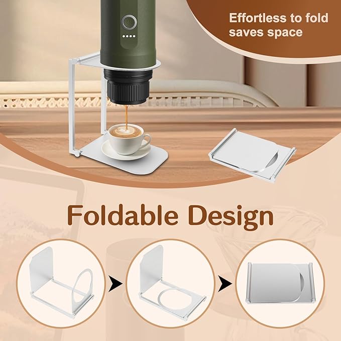 Stand Compatible with Outin Nano – Portable Foldable Coffee Maker Stand with Base, Espresso Machine Holder for Home, Desk, and Travel (Silver)