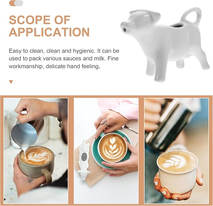Gravy Boat Porcelain Cow Creamer Ceramic Coffee Creamer Serving Pitcher Jug Animal Shaped Sauce Server Cup Flower Vase for Kitchen Cafes Restaurants Hotels 40ML White Espresso Machine
