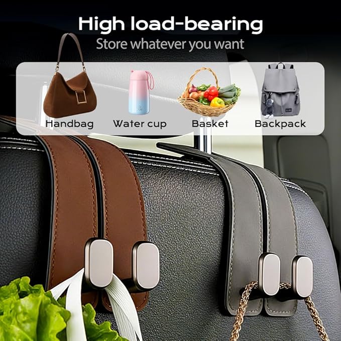 2026 Car Headrest Storage Hooks - Universal Backseat Hanger Organizer for Handbags & Grocery Bags (2, Brown)