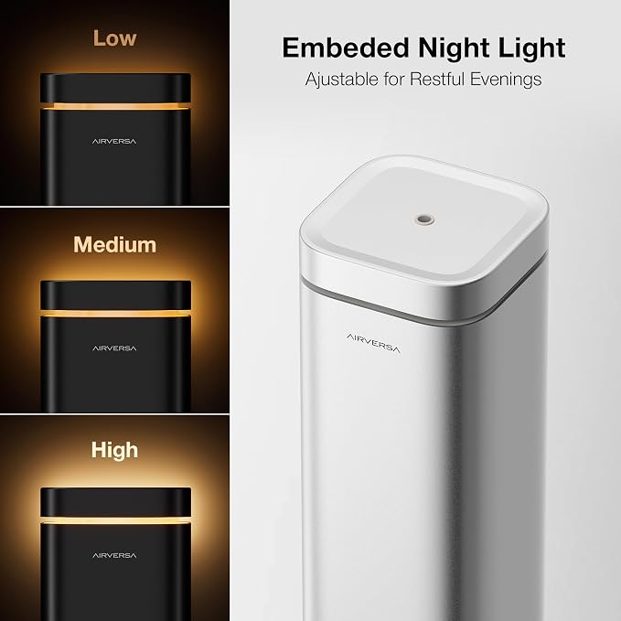 Airversa Waterless Diffuser, Smart Tower Diffuser with App Control, Cold Air Scent Diffuser Oil Machine for Homes Offices Hotels, 300mL Capacity, Up to1500 sq ft, DC-12V/1A Plug, RDX Silver