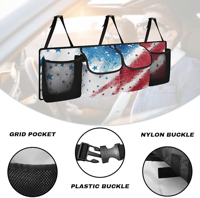 Car Trunk Organizer,Large Backseat Trunk Organizer,Collapsible Car Storage Bag,Auto Backseat Storage Bag Decoration for SUV/MPV/Truck,American Flag Star Stripes Patriotic