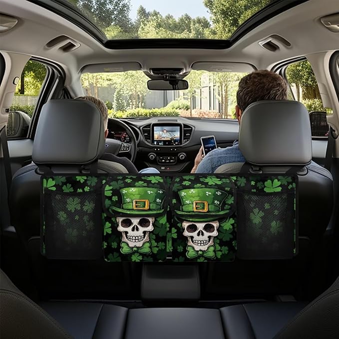 Trunk Organizer for Car, Skull Car Organization Accessories St Patrick's Day Decorations Green Leaf Car Trunk Organizer for Sedan,Truck,Van, Frees Trunk Floor, Sturdy Space Saving Expert