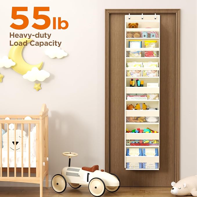 Mefirt Over The Door Organizer, 7 Tier Door Hanging Organizers with 7 Large Pockets 14 Side Pockets, Behind Door Storage Hanging Shelves for Closet Bathroom Bedroom Nursery