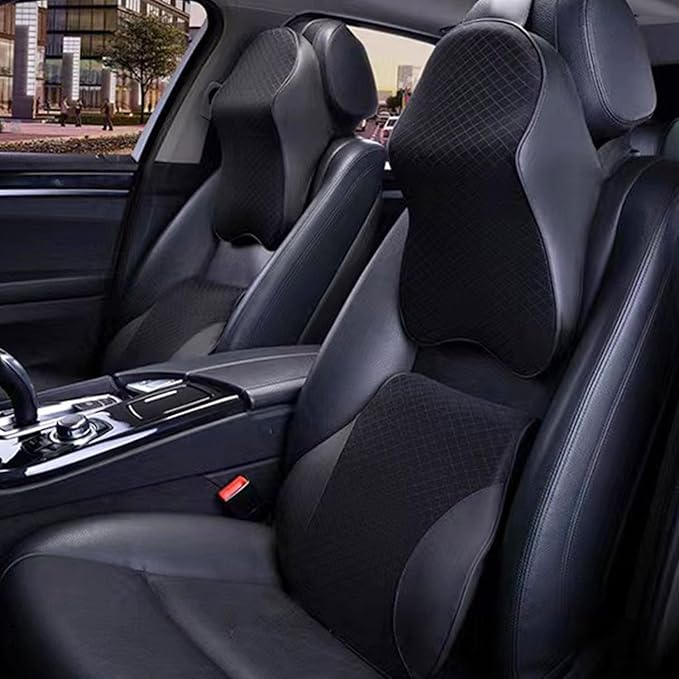 Car Headrest and Lumbar Support Pillow for Honda Civic 2012-2026 Seat Back Cushion Neck Pillow Driving Support Cushion Interior Accessories,1 Set of headrest and Lumbar Support-Black Style