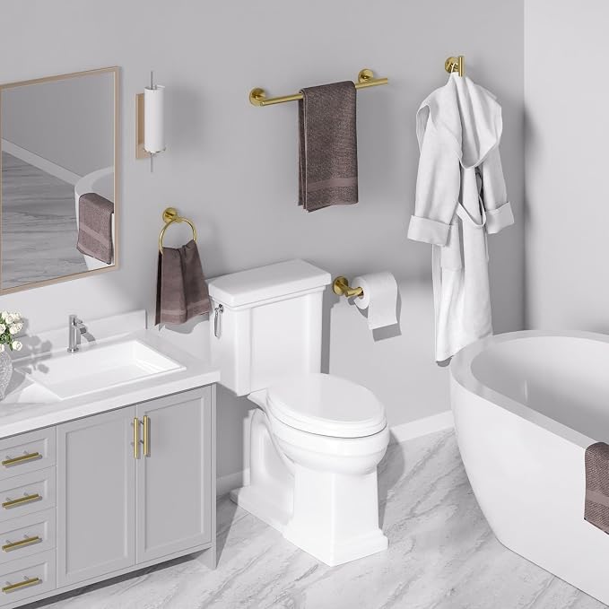 USHOWER Brushed Gold Bathroom Accessories Set, 18-Inch Towel Bar Set Wall Mounted, Durable SUS304 Stainless Steel Bathroom Hardware Set, 8-Piece