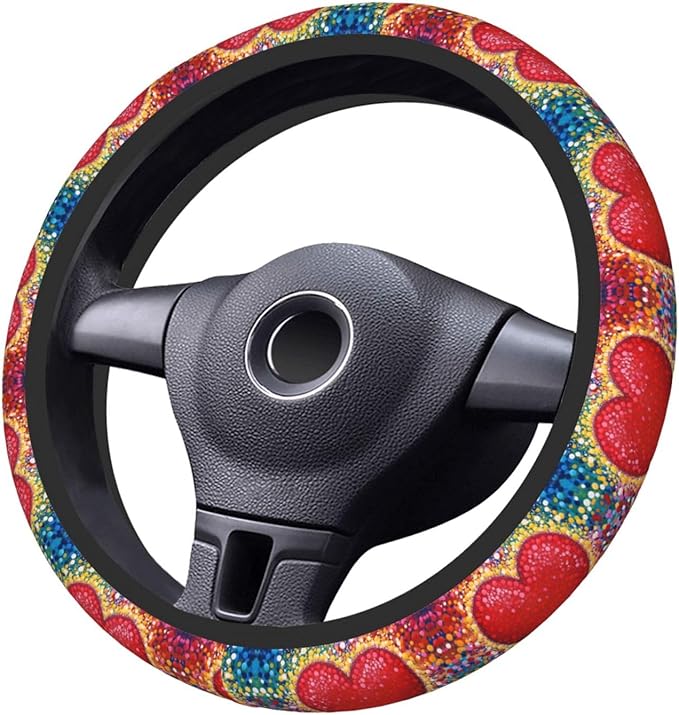 Pieces of Red-Heart Universal Fit Steering Wheel Cover for Car, Truck, and SUV, Durable Steering Wheel Protection
